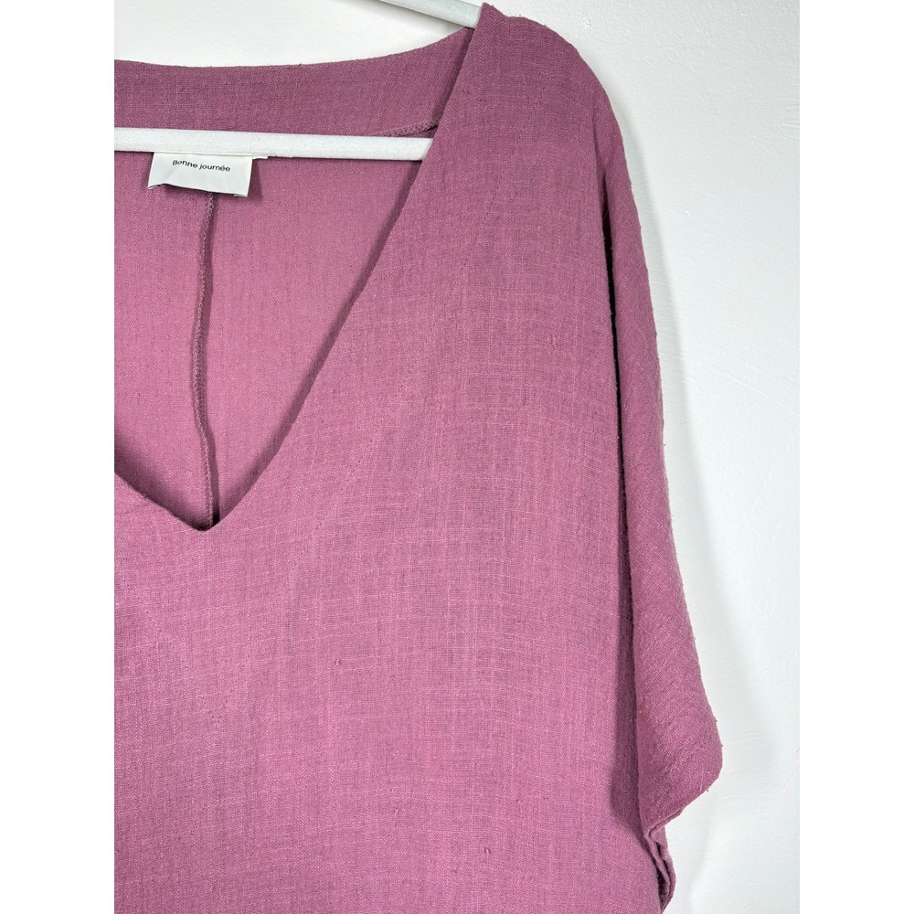 Bonne Journee Kaftan Maxi Dress 3 Pink Textured V-Neck Oversized Baggy Boho - Picture 7 of 9